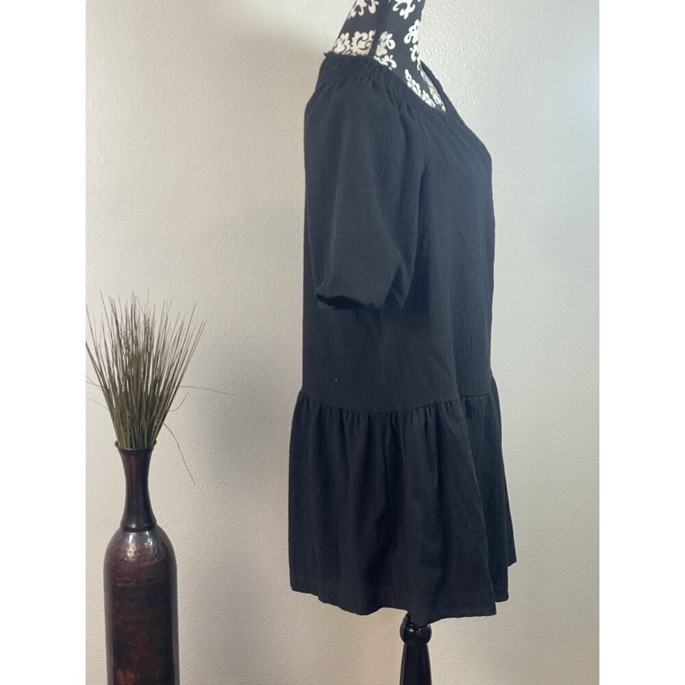 Steve Madden Black Abrah Textured A-Line Dress Size Large Puffed Sleeves - Picture 5 of 8